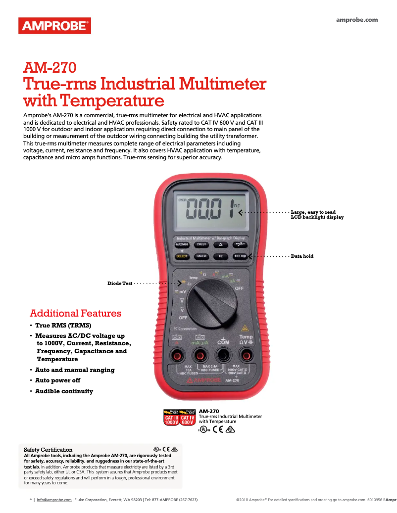 Page 1 of the manual Technical Sheet Amprobe AM-270
