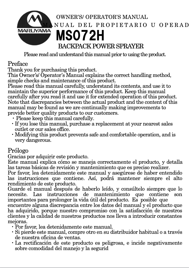 Page 1 of the manual User Manual Maruyama MS072H