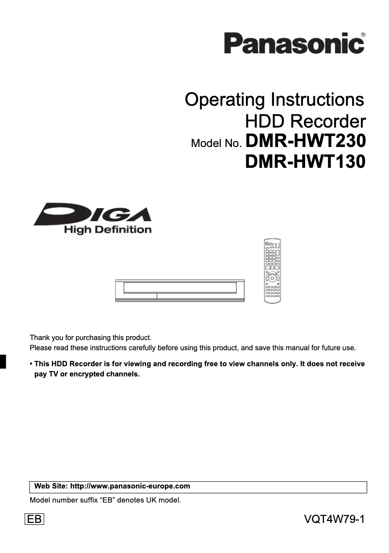 Page 1 of the manual User Manual Panasonic DMR-HWT13