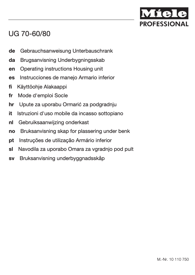 Page 1 of the manual User Manual Miele UG 70-60/80