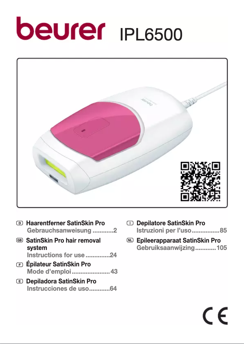 First page image of the manual for SatinSkin Pro IPL 6500