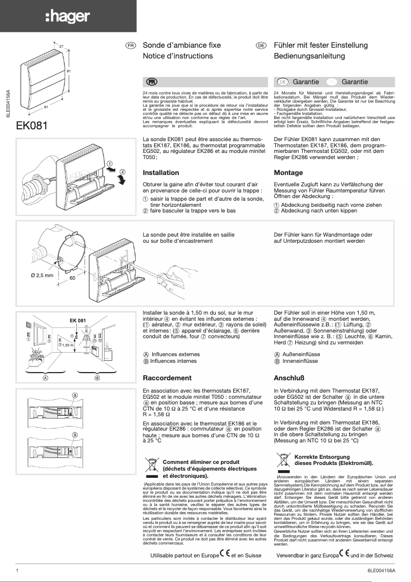 Page 1 of the manual User Manual Hager EK081