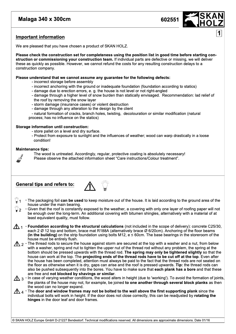 Page 1 de la notice Manuel utilisateur Skan Holz Malaga