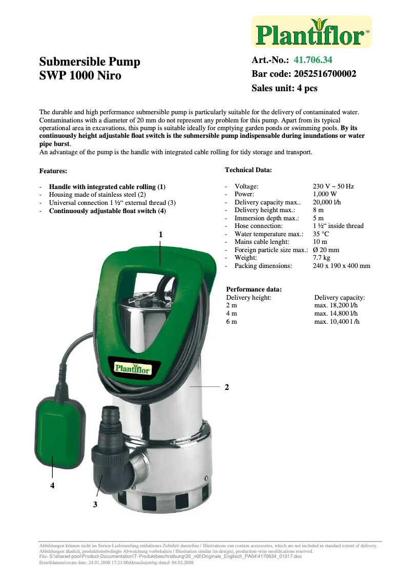 Page 1 of the manual User Manual Wingart SWP 1000 Niro