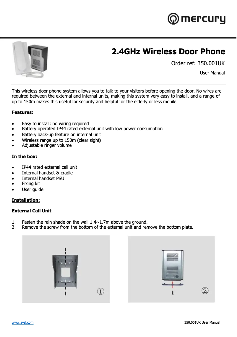 Page 1 of the manual User Manual Mercury 2WDP001