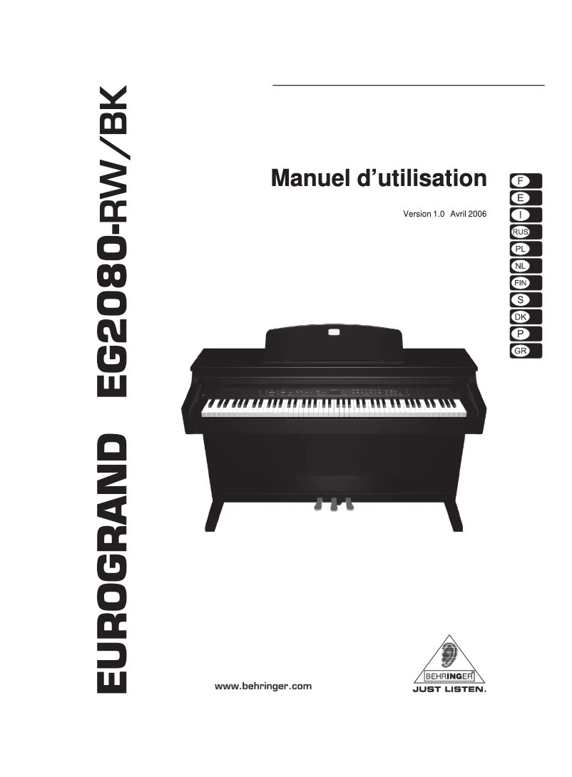 Page 1 of the manual User Manual Behringer Eurogrand EG2080-RW