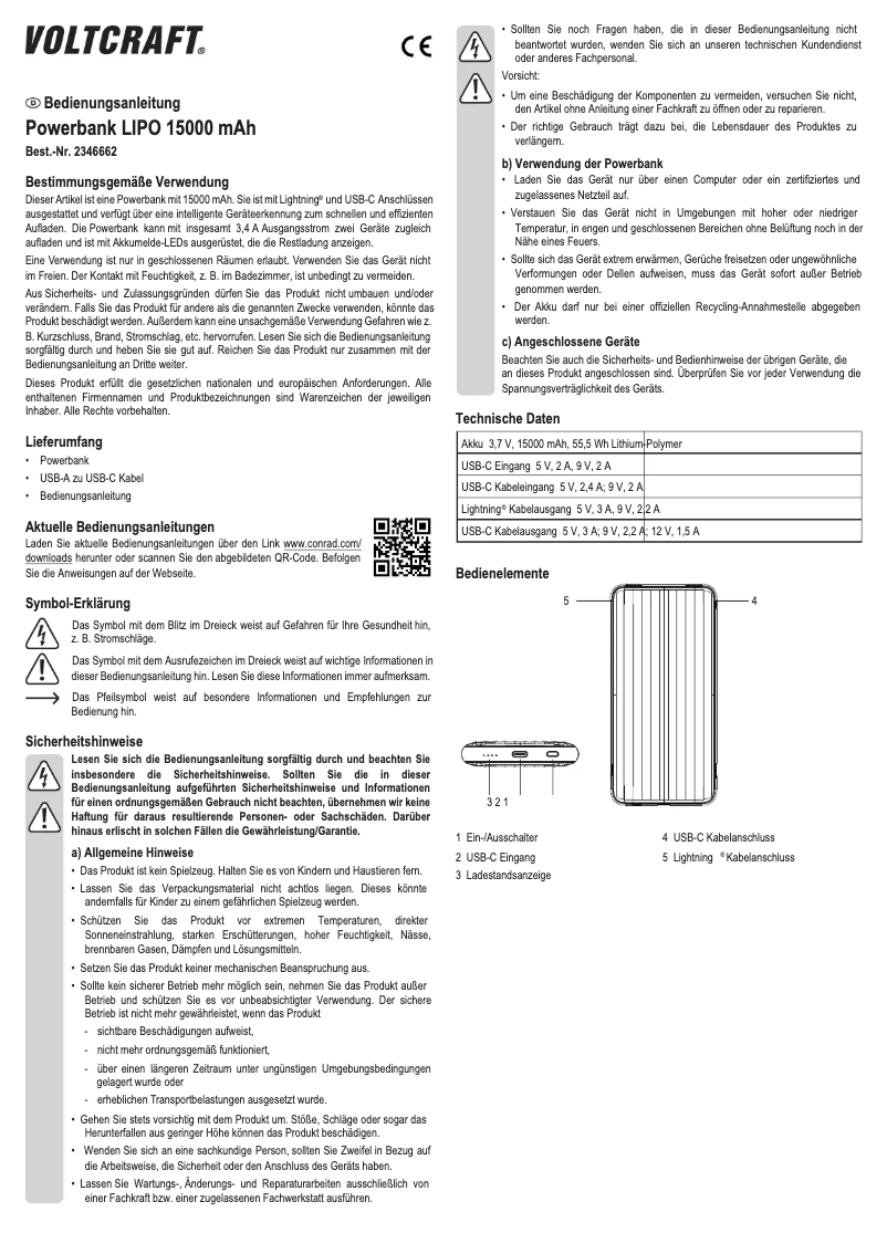 Page 1 of the manual User Manual Voltcraft VC-PB-PD