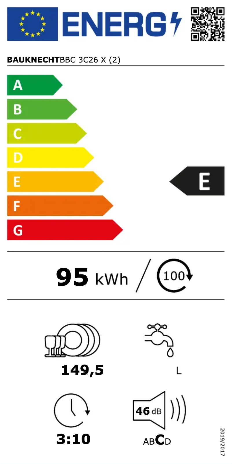 Page 1 of the manual Energy Label Bauknecht BBC 3C26 X