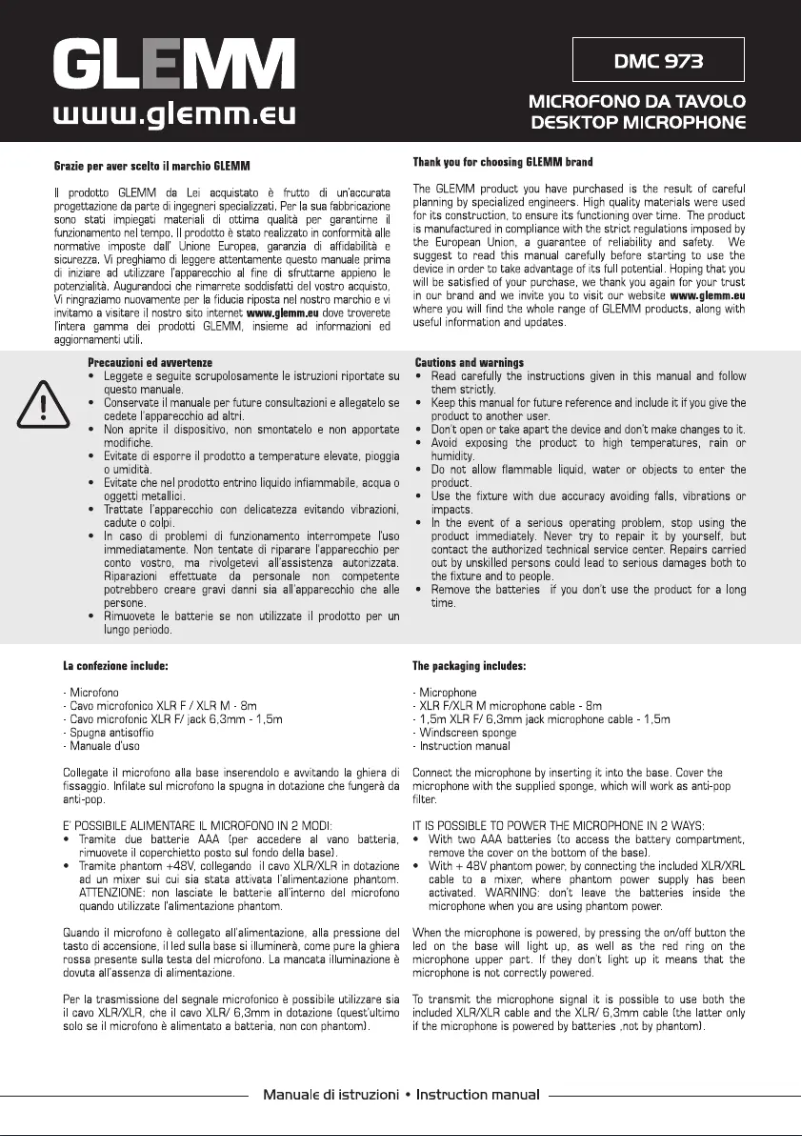 Page 1 of the manual User Manual Glemm DMC 973