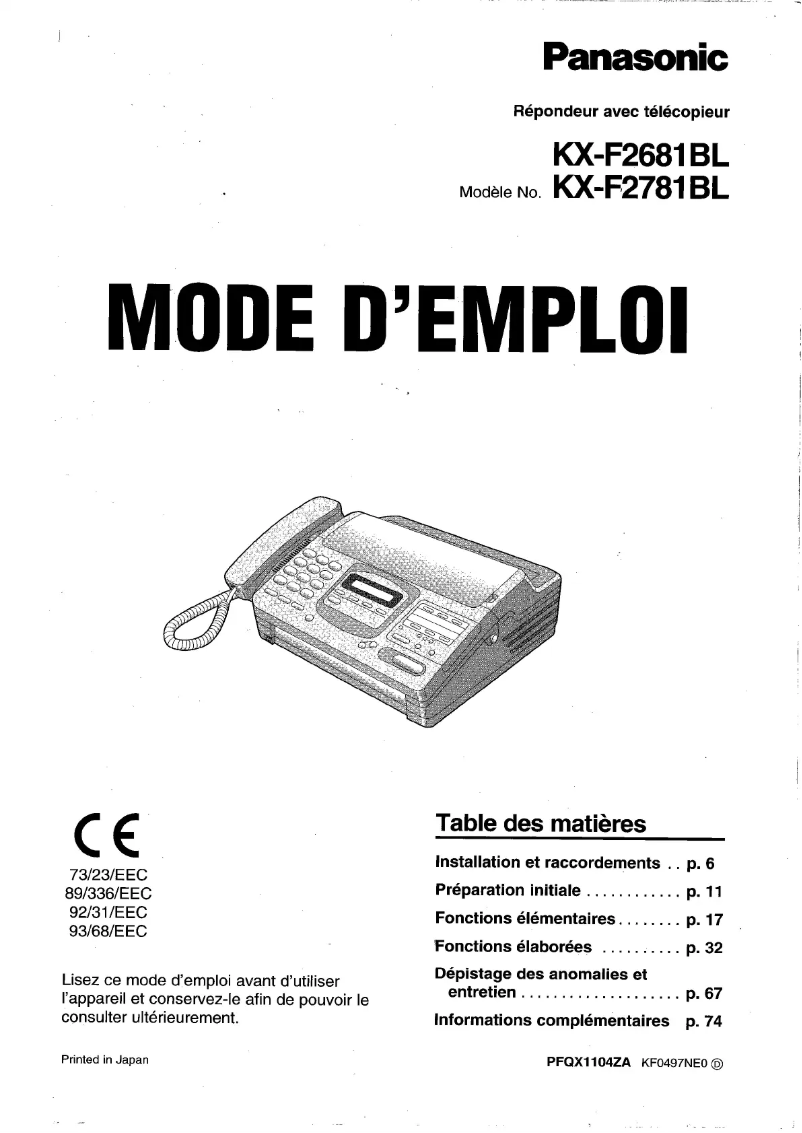Page 1 of the manual User Manual Panasonic KX-F2781BL