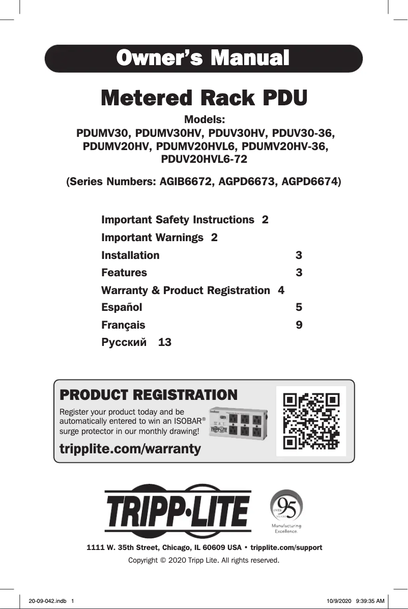 Page 1 de la notice Manuel utilisateur Tripp Lite PDUV30-36