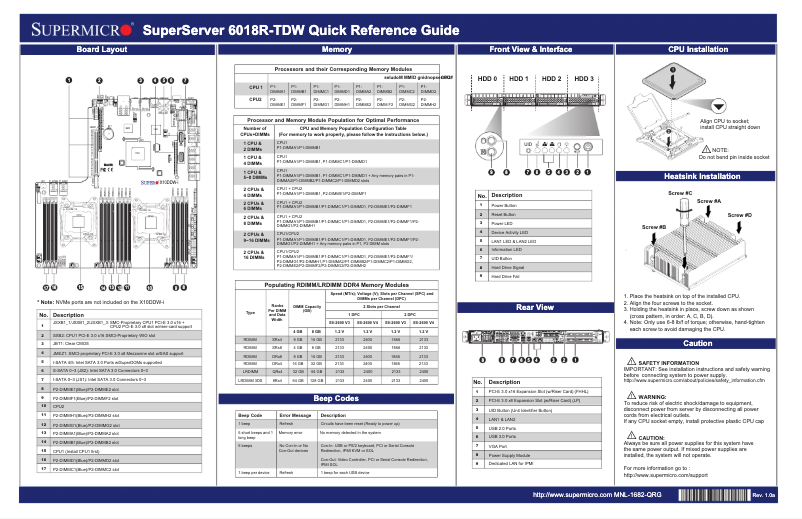Page 1 of the manual Quick Start Guide Supermicro SuperServer 6018R-TDW