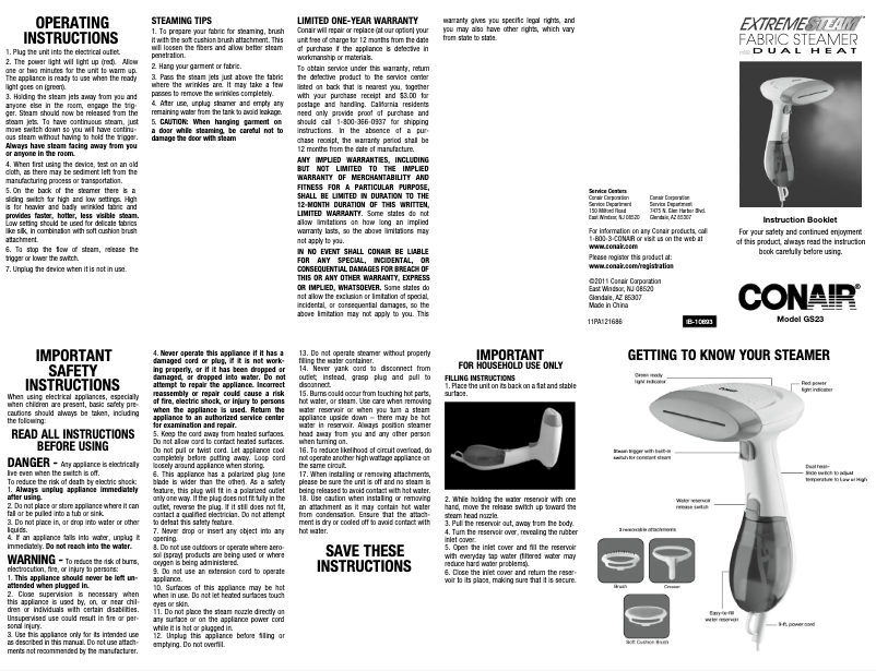 Page 1 of the manual User Manual Conair GS23N
