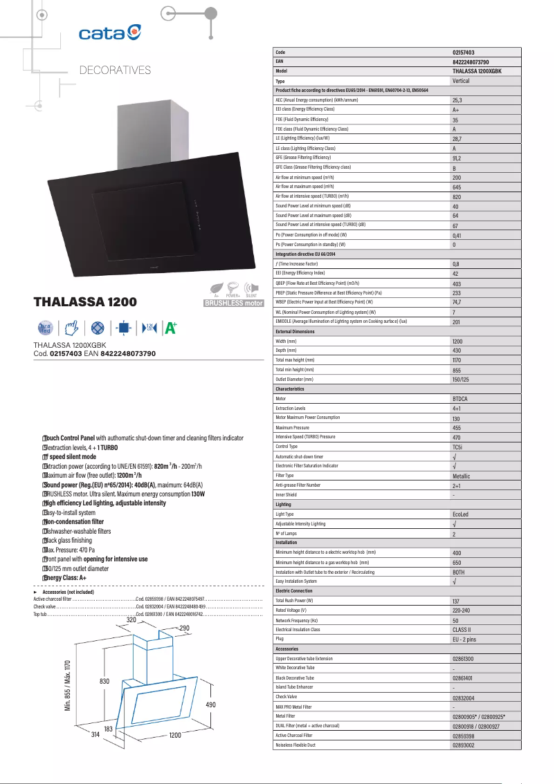 First page image of the manual for Thalassa 1200XGBK