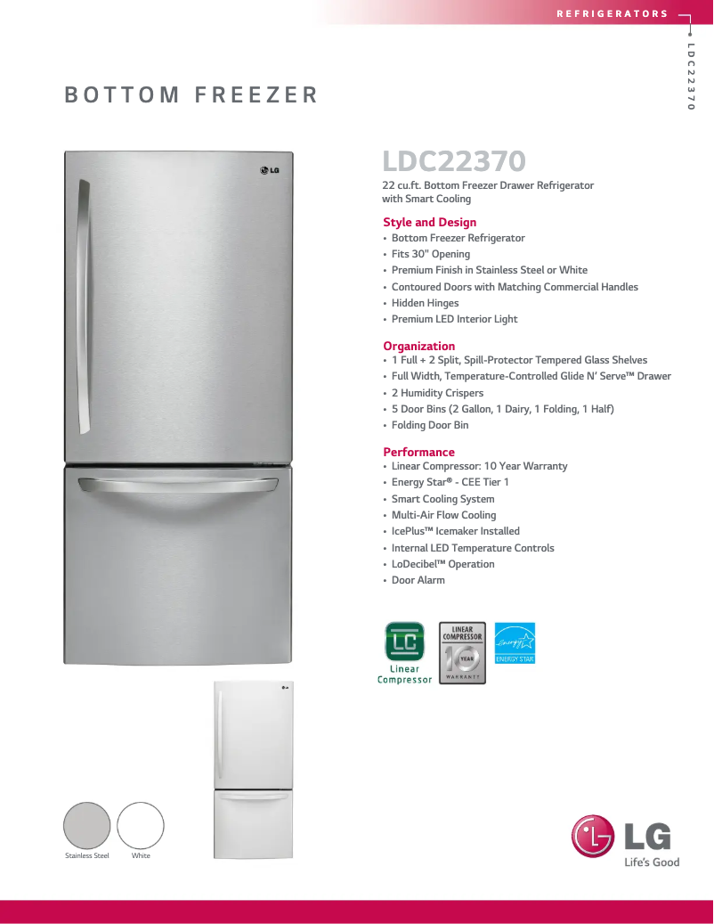 Page 1 of the manual Technical Sheet LG LDC22370SW