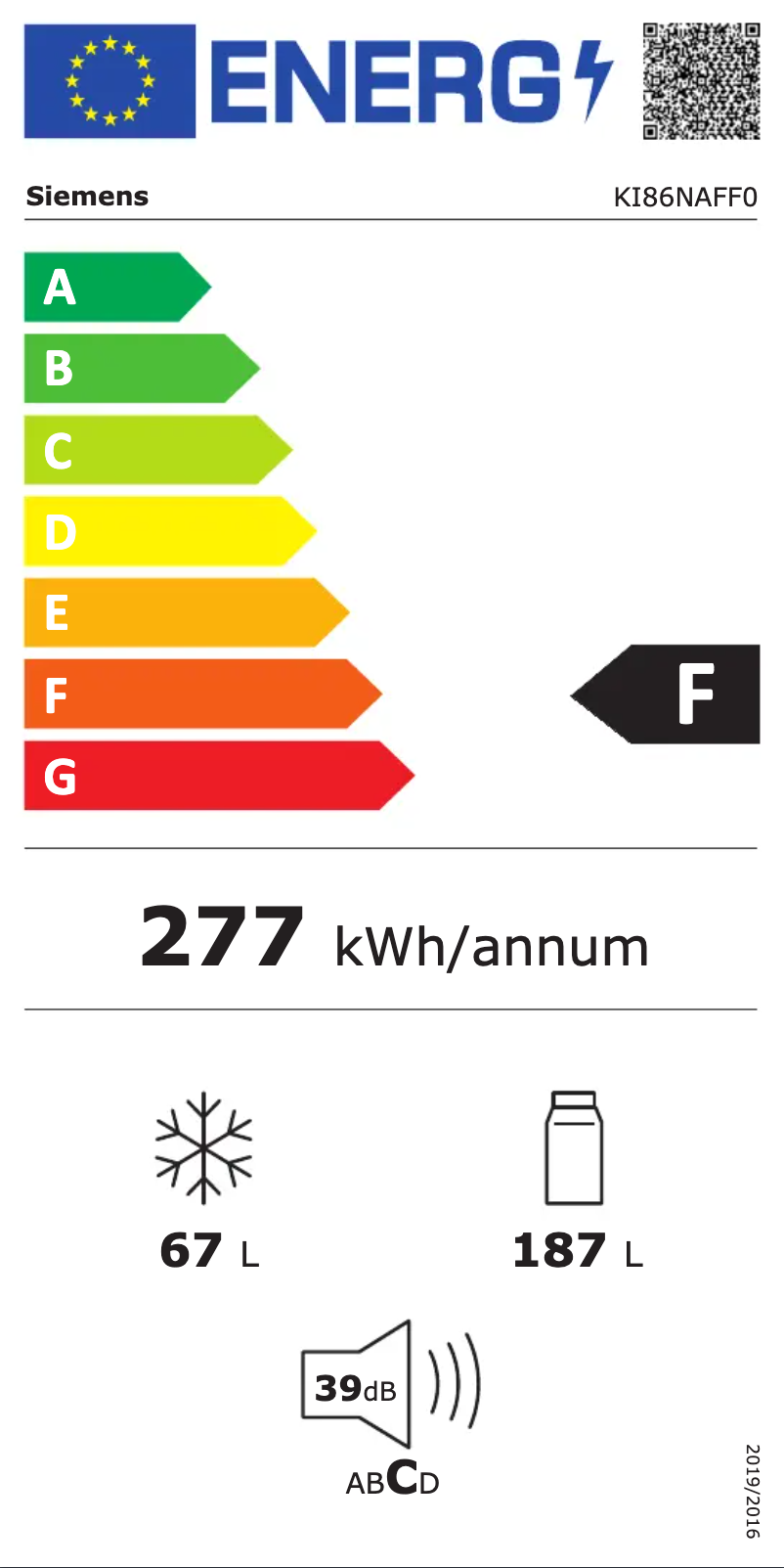 Page 1 of the manual Energy Label Siemens KI86NAFF0