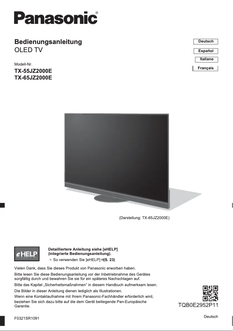 Page 1 of the manual Quick Start Guide Panasonic TX-55JZ2000E