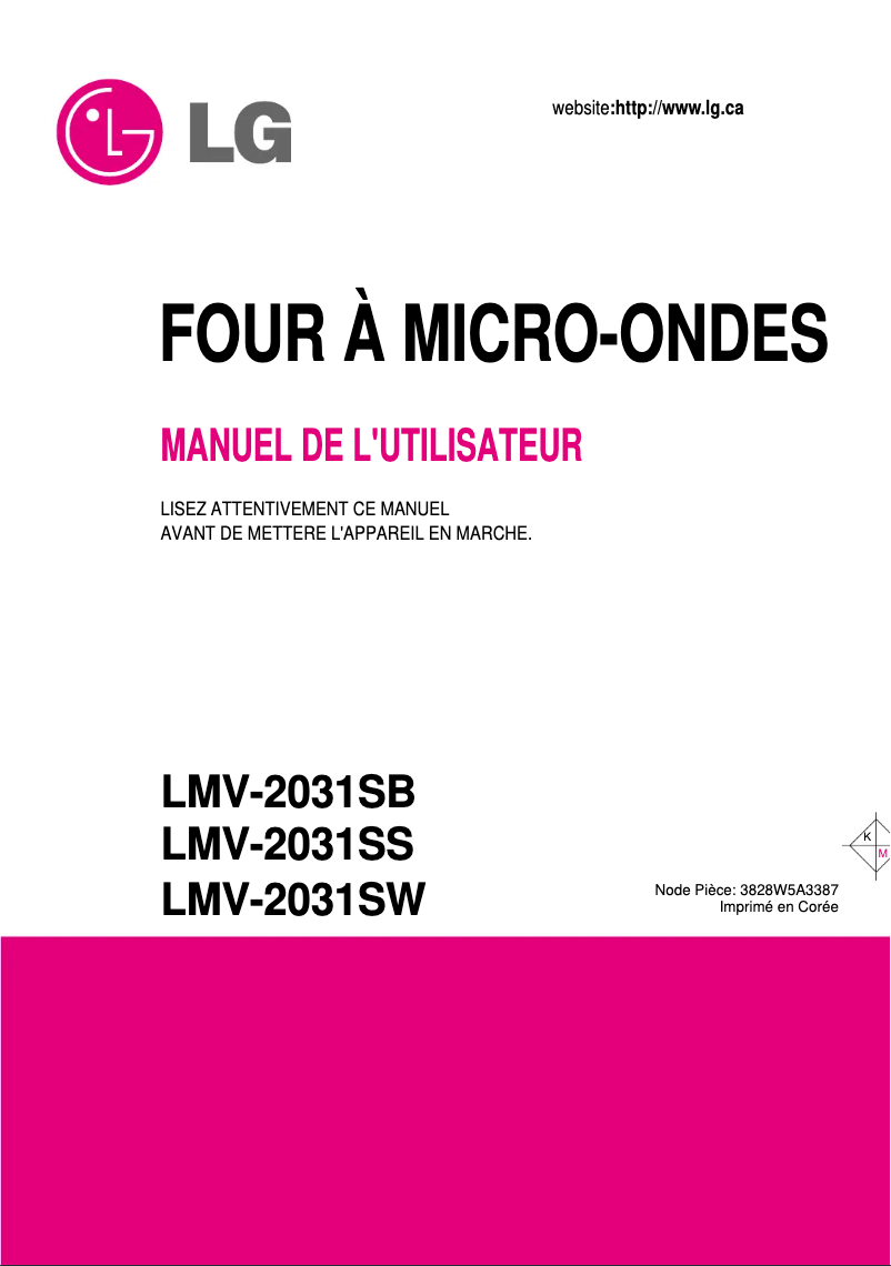 Page 1 of the manual User Manual LG MV-2043FQS