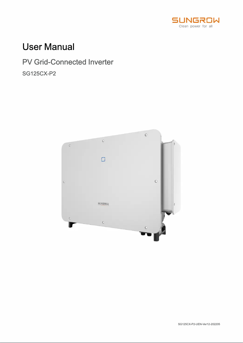 Page 1 of the manual User Manual Sungrow SG125HX