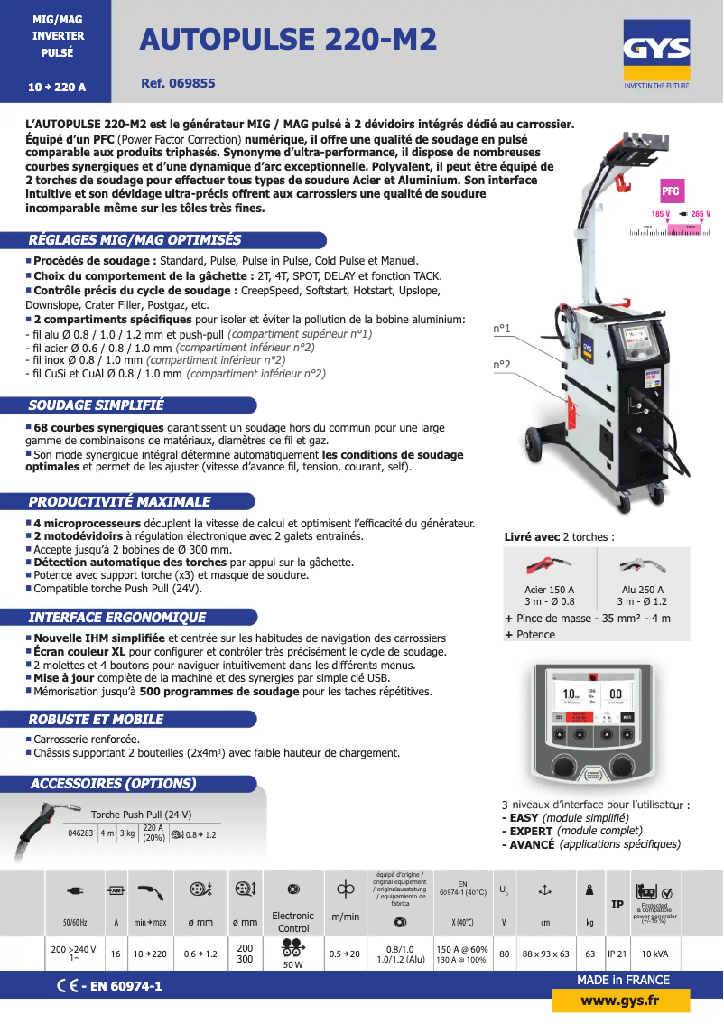 Page 1 of the manual Technical Sheet GYS Autopulse 220-M2
