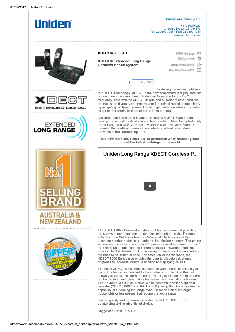 Page 1 of the manual User Manual Uniden XDECT 8055