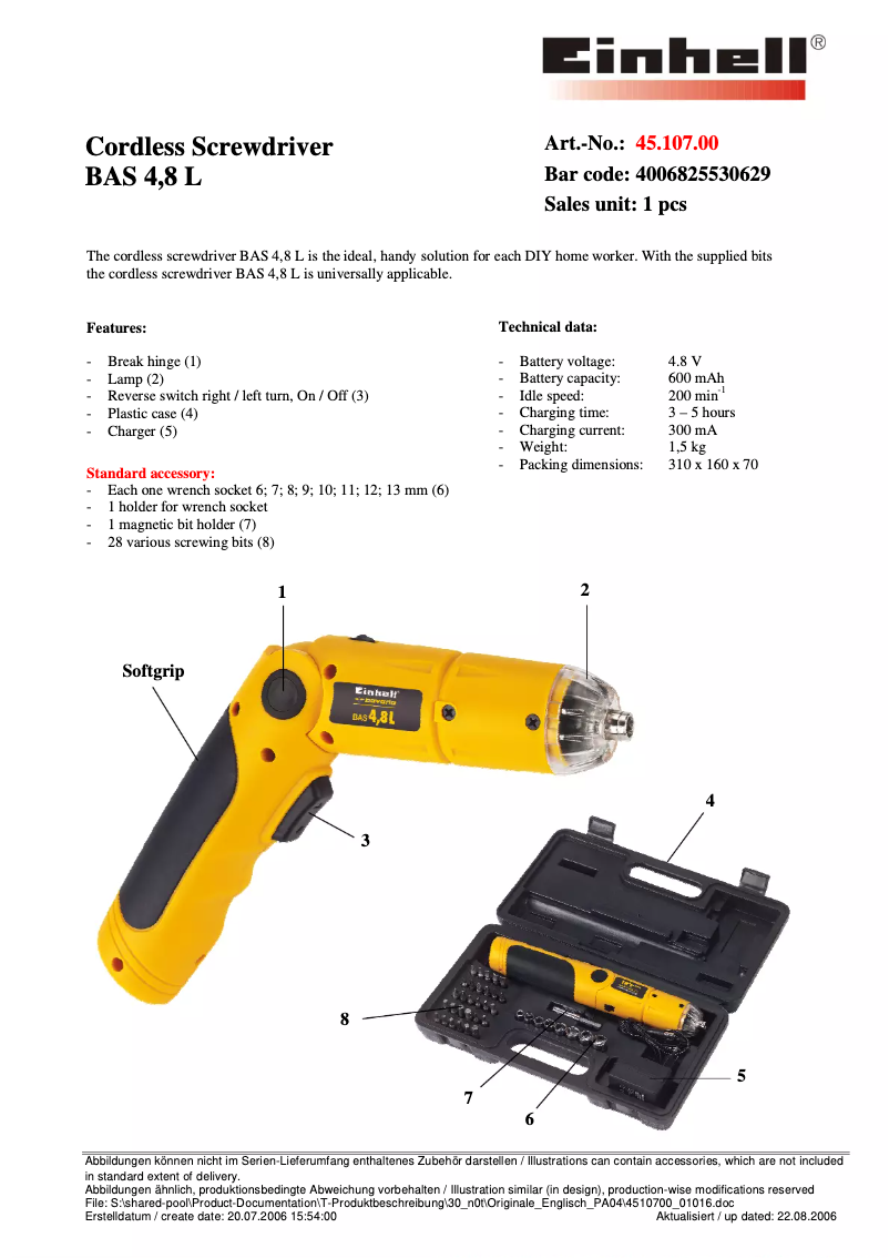 First page image of the manual for BAS 4,8 L