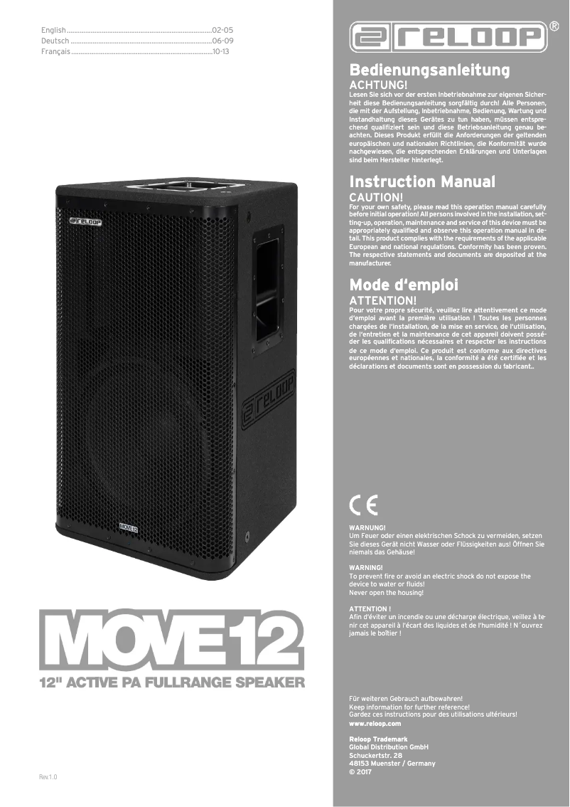 Page 1 of the manual User Manual Reloop Move 12