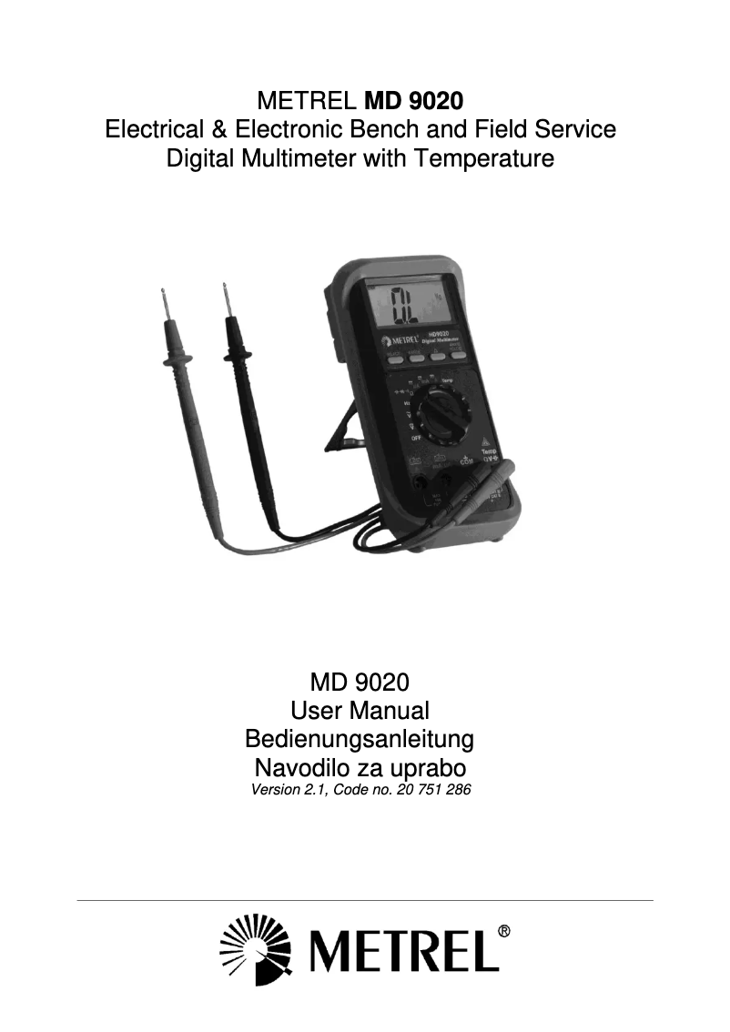 First page image of the manual for MD 9020