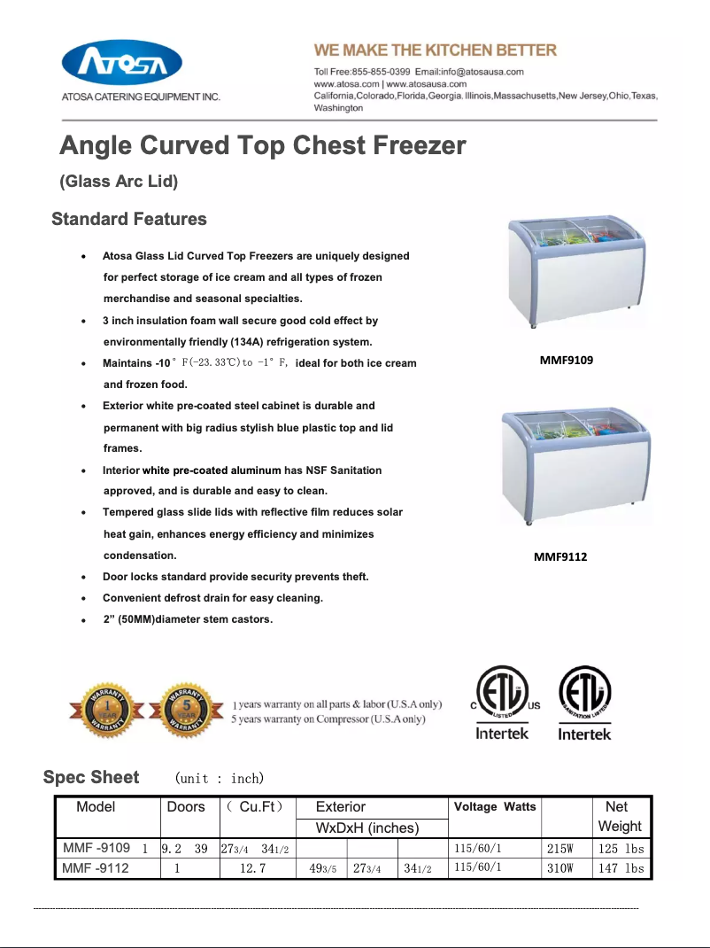 Page 1 of the manual Technical Sheet Atosa Commercial MMF9112