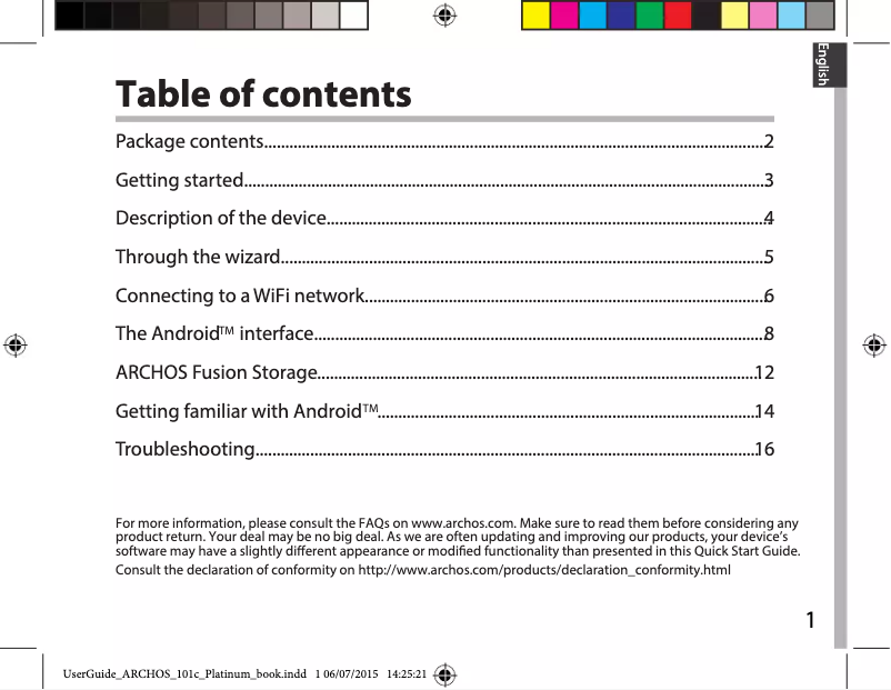 First page image of the manual for Platinum 101c