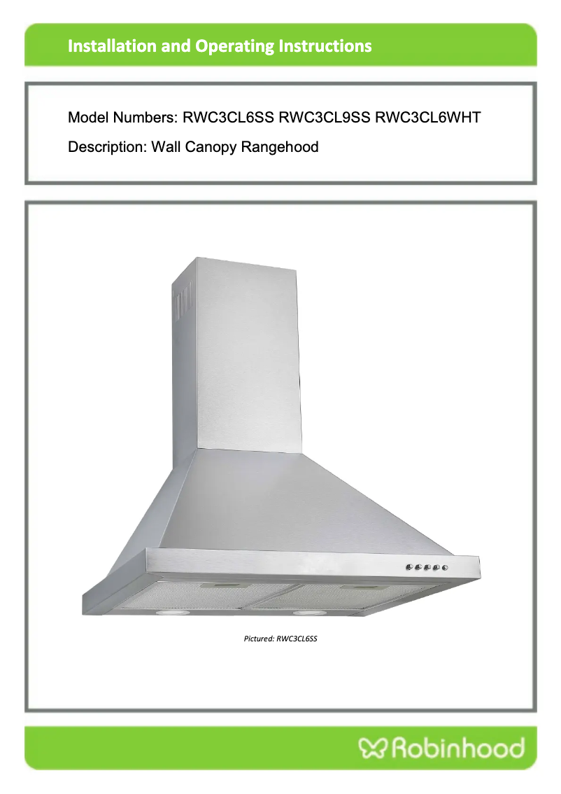 Page 1 of the manual Installation Guide Robinhood RWC 900