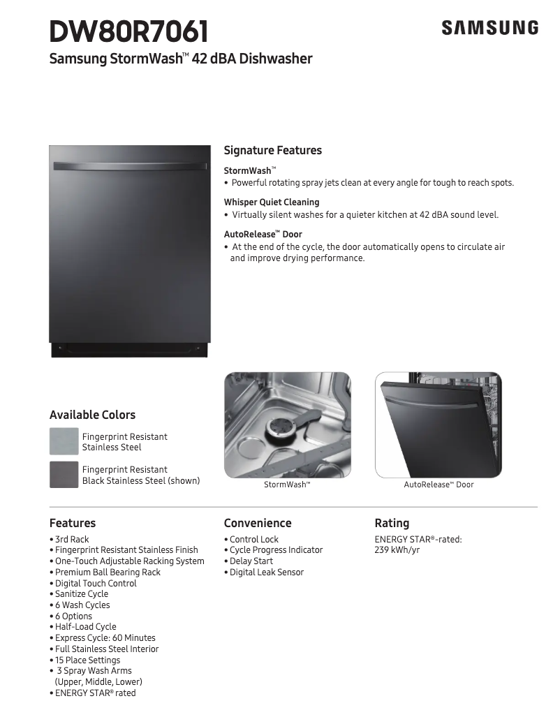 First page image of the manual for DW80R7061UG
