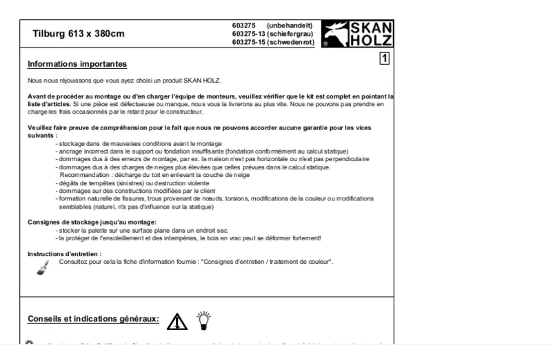 Page 1 de la notice Manuel utilisateur Skan Holz Tilburg