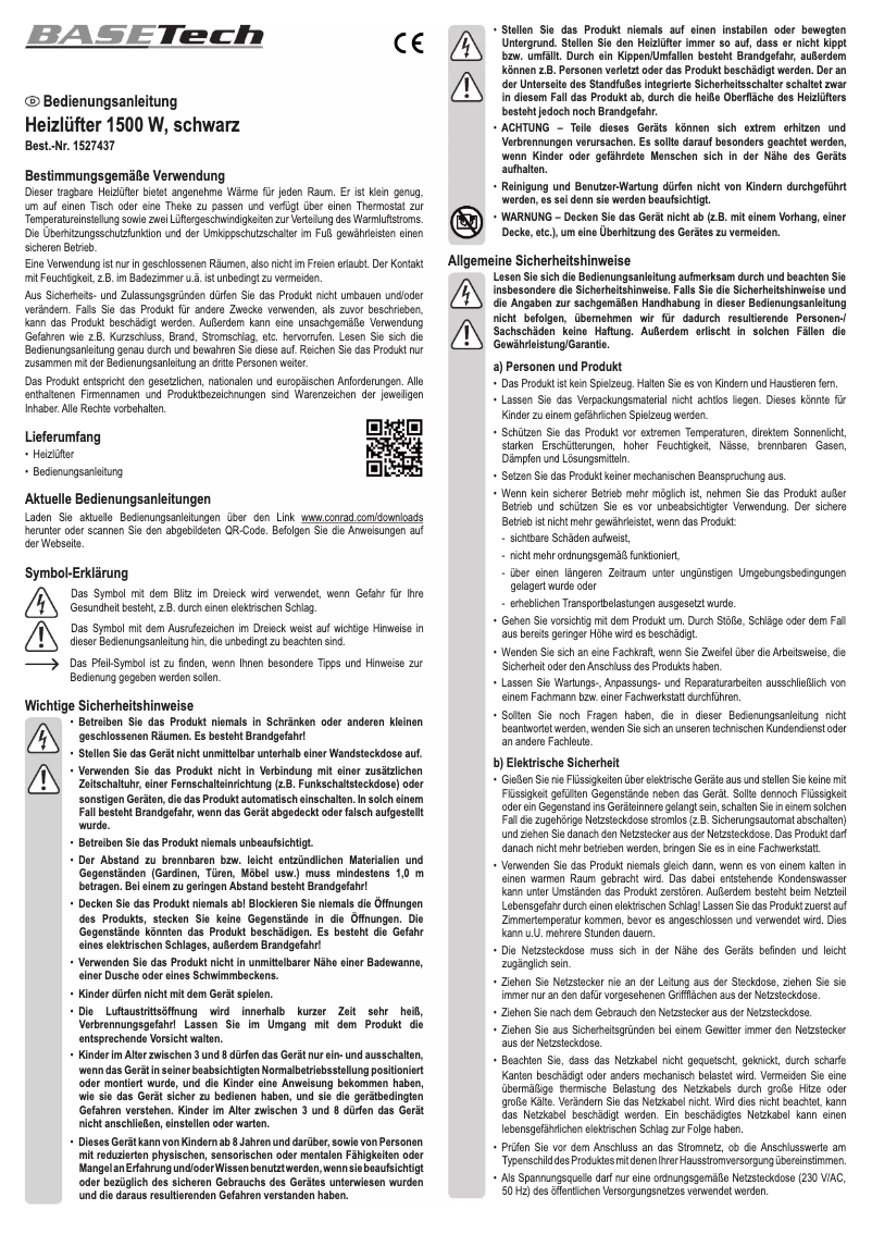 Page 1 of the manual User Manual BaseTech NDQ1360