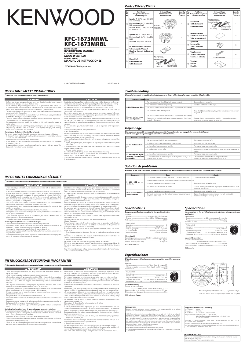 Page 1 de la notice Manuel utilisateur Kenwood KFC-1673MRBL