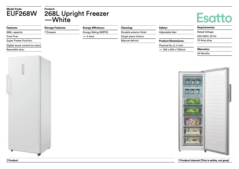 Page 1 of the manual Technical Sheet Esatto EUF286W