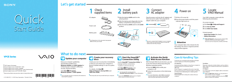 First page image of the manual for Vaio VPCEB11GD