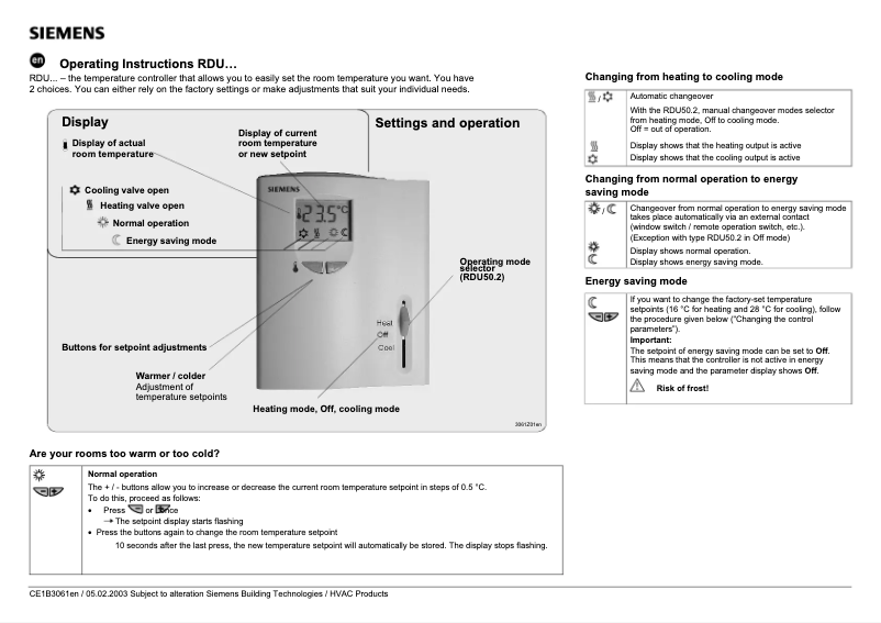 Page 1 of the manual User Manual Siemens RDU50
