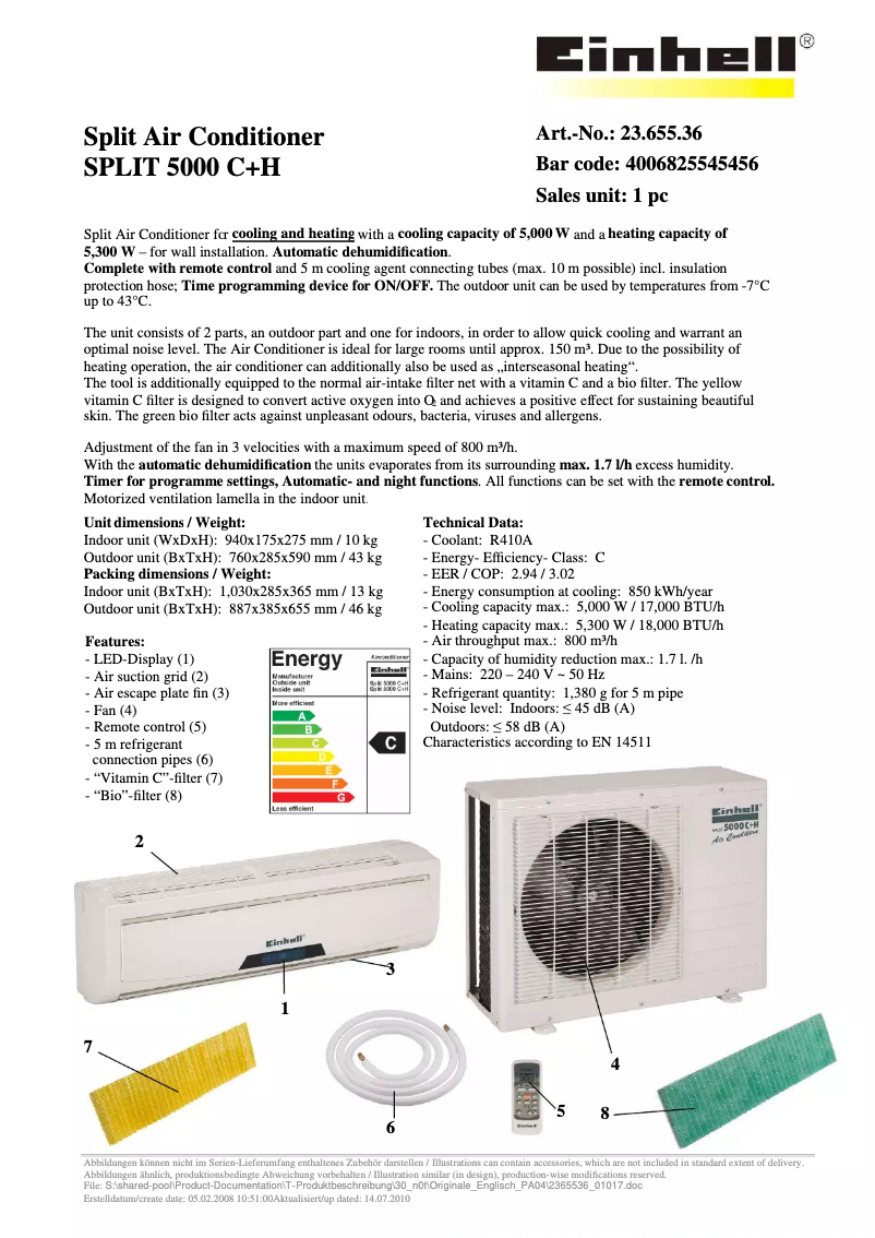 First page image of the manual for Split 5000 C+H