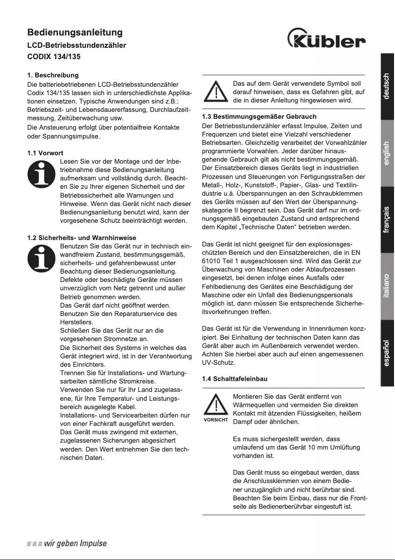 First page image of the manual for Codix 134