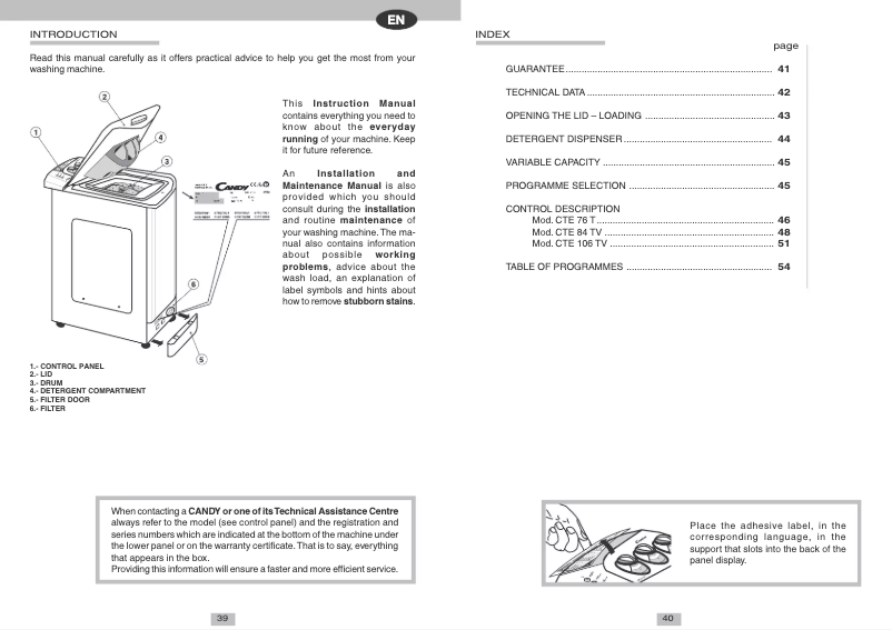 First page image of the manual for CTE 106TVES