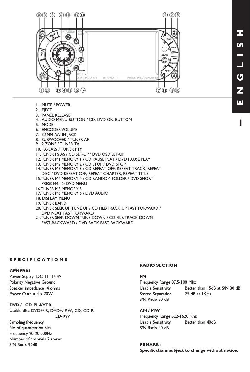 Page 1 of the manual User Manual Clatronic AR 773 DVD