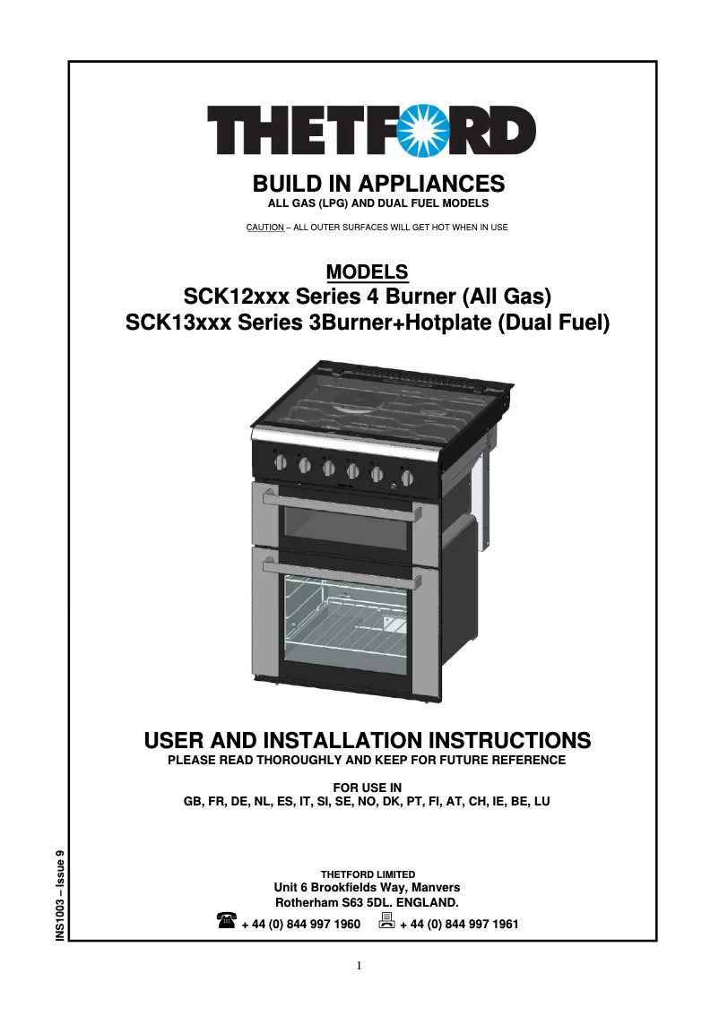 Page 1 of the manual User Manual Thetford Aspire SCK13