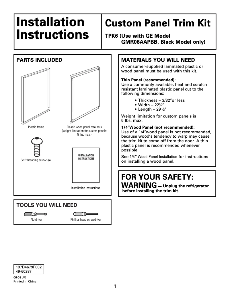Page 1 of the manual User Manual GE TPK6