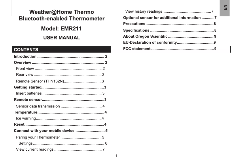 Page 1 of the manual User Manual Oregon Scientific EMR211