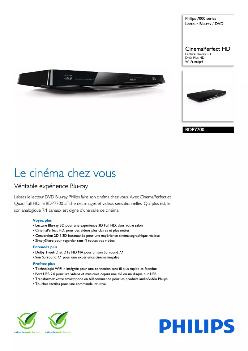 First page image of the manual for BDP7700