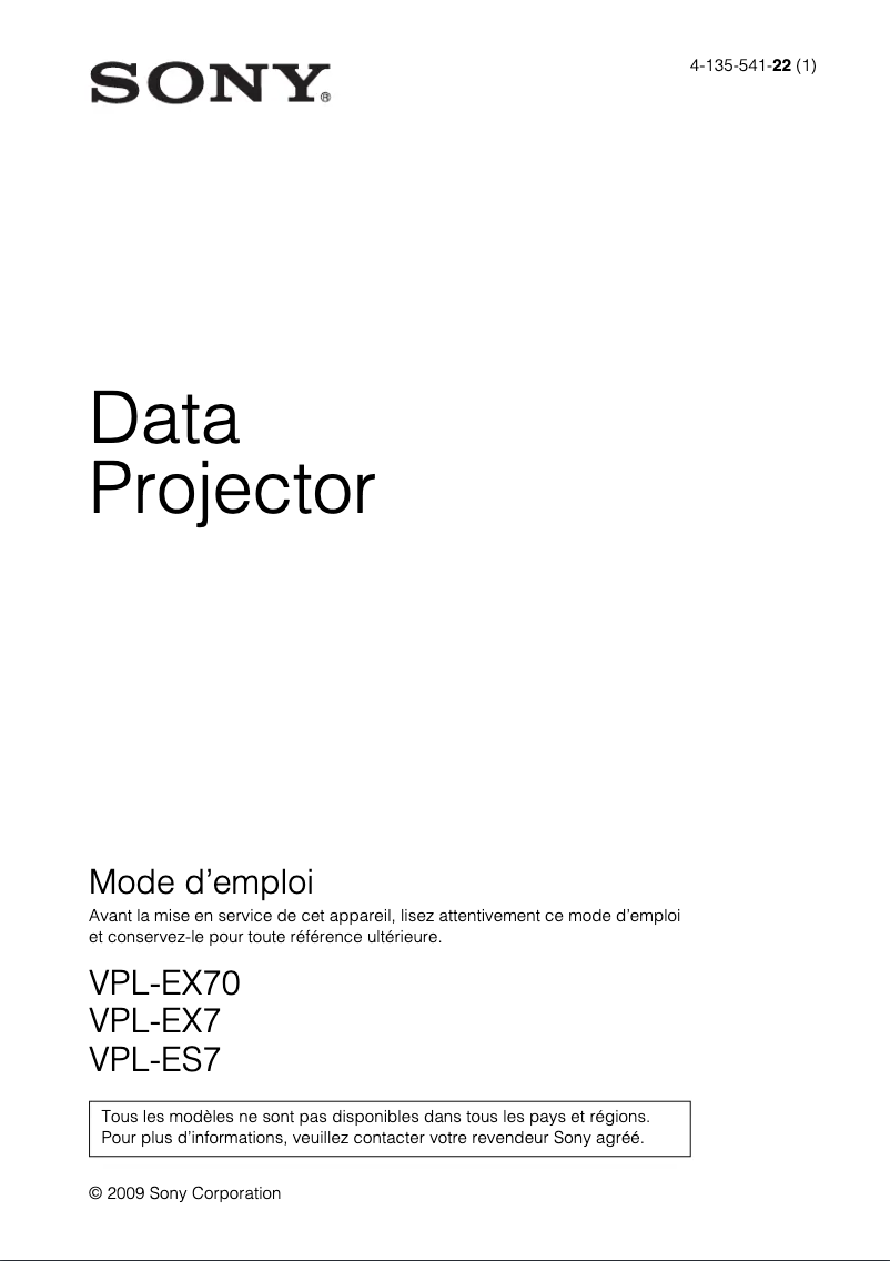 Page 1 of the manual User Manual Sony VPL-EX7