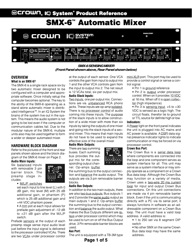 First page image of the manual for SMX-6