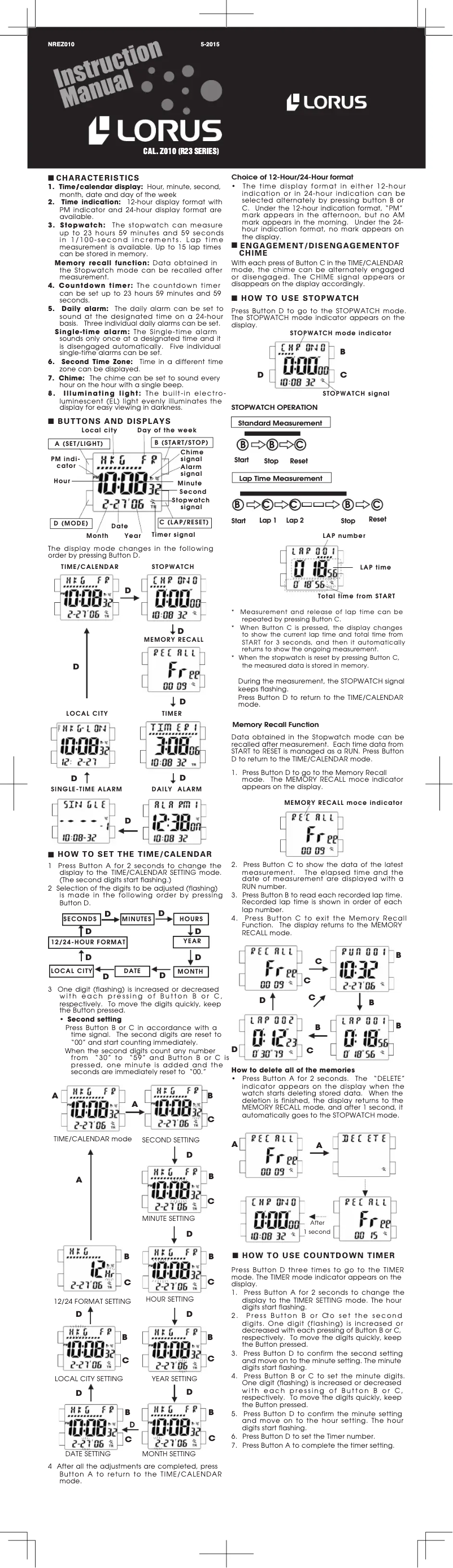 Page 1 of the manual User Manual Lorus R2347CX9