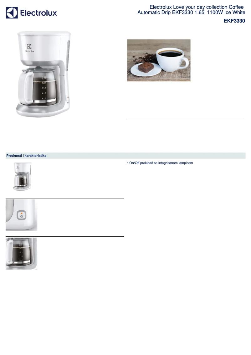 Page 1 of the manual Technical Sheet Electrolux EKF3330